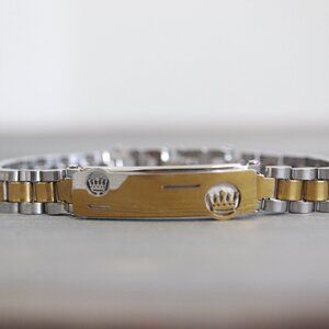 Crown Bar Style Watch Band Bracelet Chain 2Tone Gold/Silver Stainless Steel